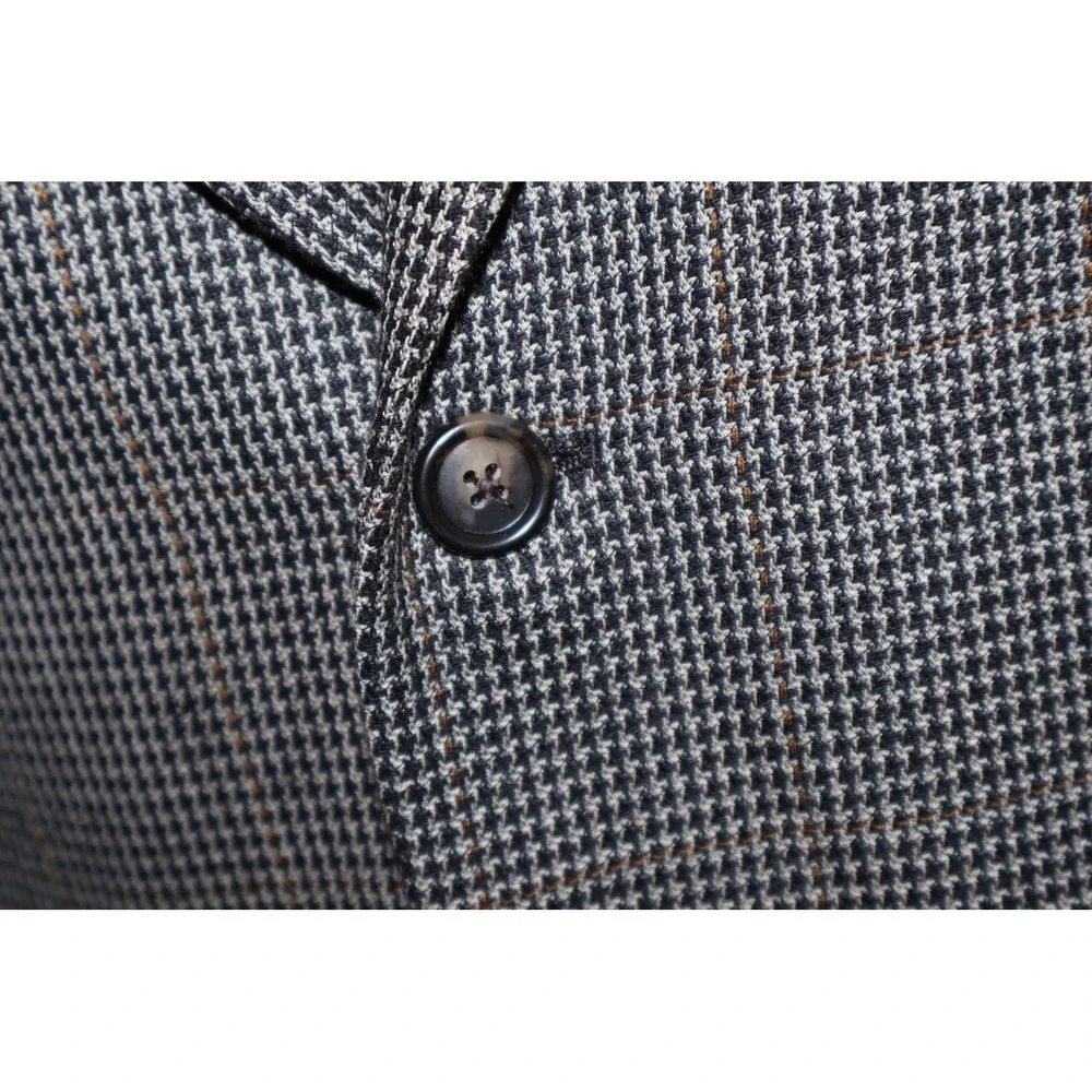 Jos. A. Bank Blazer Mens 44L Gray Houndstooth Plaid 2Btn Silk Wool Sport Coat
